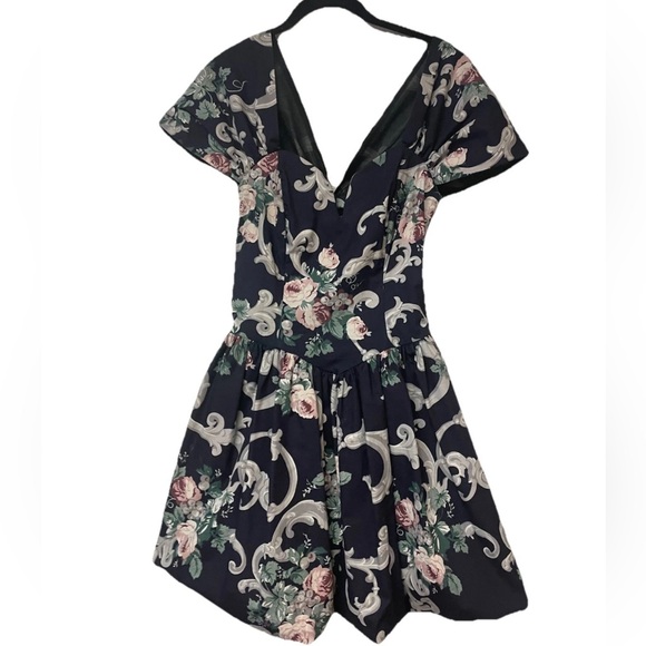 VTG 80s GUNNE SAX Jessica McClintock Blue Floral mini dress Size 5/6 - Picture 1 of 8